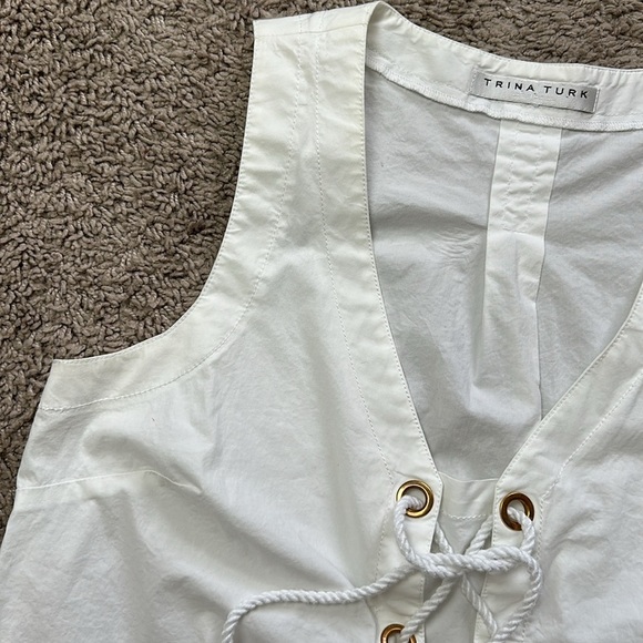 Trina Turk White Lace-Up Women's Top - Picture 3 of 10